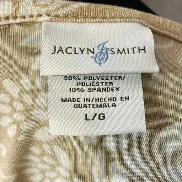 Pretty Jaclyn Smith Large Tan/White Short Sleeve All Over Print Shimmery Blouse - Picture 7 of 9